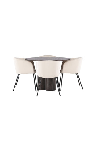 Venture Home Olivia Matbord-Mocca/MoccaFaner+Beritstol-Svart/BeigeVelvet_4