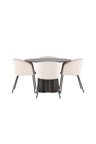 Venture Home Olivia Matbord-Mocca/MoccaFaner+Beritstol-Svart/BeigeVelvet_4