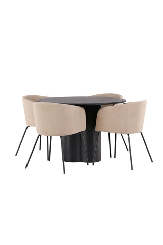 Venture Home Olivia Matbord-Svart/SvartFaner+Beritstol-Svart/BeigeTyg(Polyesterlinne)_4
