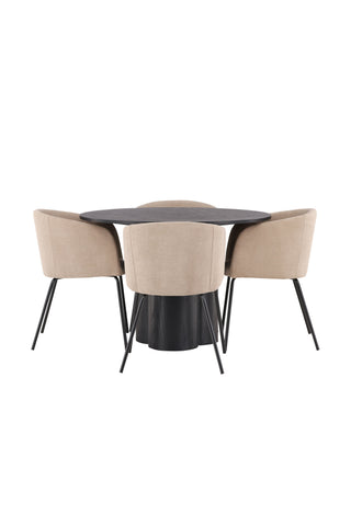 Venture Home Olivia Matbord-Svart/SvartFaner+Beritstol-Svart/BeigeTyg(Polyesterlinne)_4