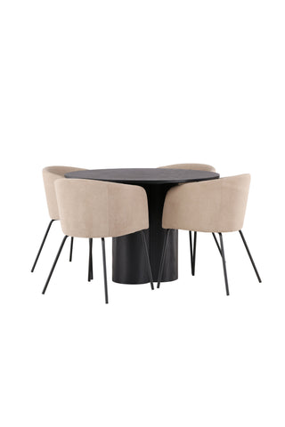 Venture Home Olivia Matbord-Svart/SvartFaner+Beritstol-Svart/BeigeTyg(Polyesterlinne)_4