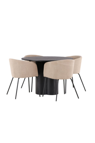 Venture Home Olivia Matbord-Svart/SvartFaner+Beritstol-Svart/BeigeTyg(Polyesterlinne)_4