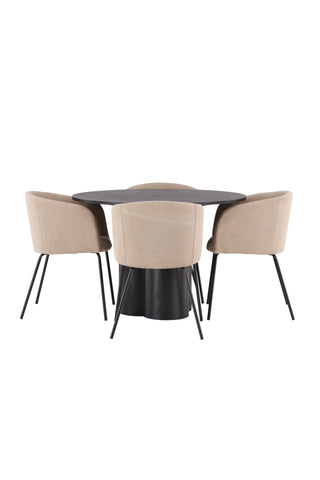 Venture Home Olivia Matbord-Svart/SvartFaner+Beritstol-Svart/BeigeTyg(Polyesterlinne)_4