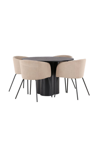 Venture Home Olivia Matbord-Svart/SvartFaner+Beritstol-Svart/BeigeTyg(Polyesterlinne)_4