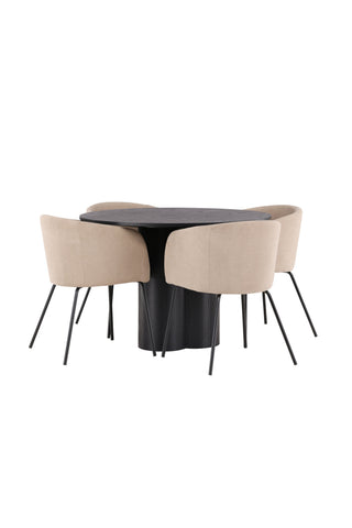 Venture Home Olivia Matbord-Svart/SvartFaner+Beritstol-Svart/BeigeTyg(Polyesterlinne)_4