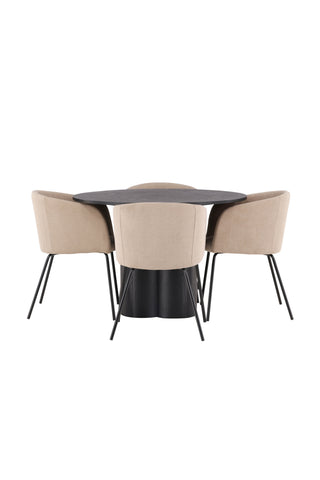 Venture Home Olivia Matbord-Svart/SvartFaner+Beritstol-Svart/BeigeTyg(Polyesterlinne)_4
