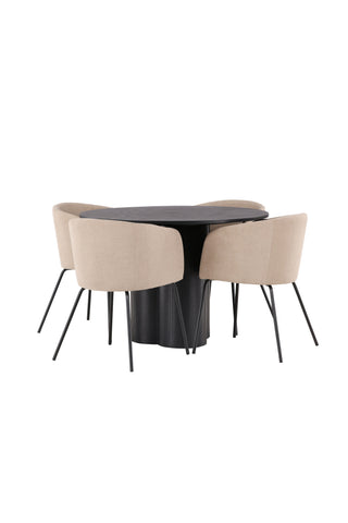 Venture Home Olivia Matbord-Svart/SvartFaner+Beritstol-Svart/BeigeTyg(Polyesterlinne)_4