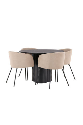 Venture Home Olivia Matbord-Svart/SvartFaner+Beritstol-Svart/BeigeTyg(Polyesterlinne)_4