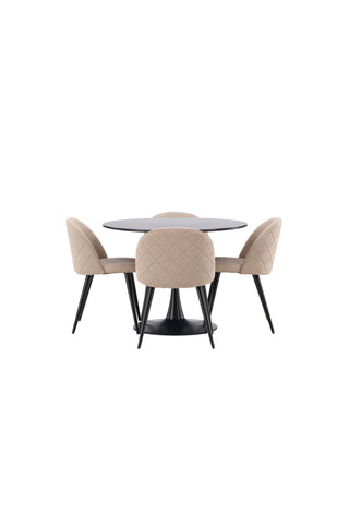 Venture Home Glade Matbord - Svart / Svart MDF +Berit Stol - Svart / Beige Tyg (Polyesterlinne ) _4