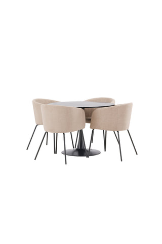 Venture Home Glade Matbord - Svart / Svart MDF +Berit Stol - Svart / Beige Tyg (Polyesterlinne ) _4