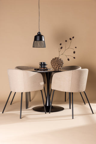 Venture Home Glade Matbord - Svart / Svart MDF +Berit Stol - Svart / Beige Tyg (Polyesterlinne ) _4