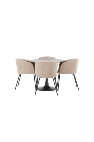Venture Home Glade Matbord - Svart / Svart MDF +Berit Stol - Svart / Beige Tyg (Polyesterlinne ) _4