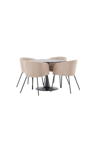 Venture Home Glade Matbord - Svart / Svart MDF +Berit Stol - Svart / Beige Tyg (Polyesterlinne ) _4
