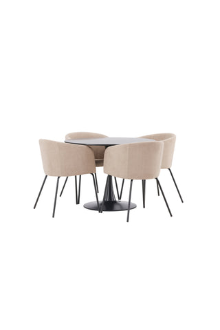 Venture Home Glade Matbord - Svart / Svart MDF +Berit Stol - Svart / Beige Tyg (Polyesterlinne ) _4