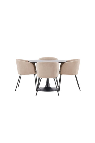 Venture Home Glade Matbord - Svart / Svart MDF +Berit Stol - Svart / Beige Tyg (Polyesterlinne ) _4
