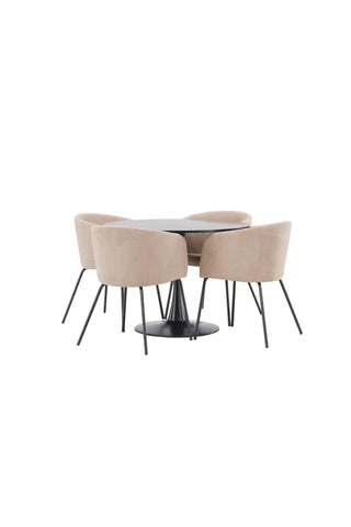 Venture Home Glade Matbord - Svart / Svart MDF +Berit Stol - Svart / Beige Tyg (Polyesterlinne ) _4