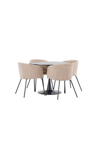 Venture Home Glade Matbord - Svart / Svart MDF +Berit Stol - Svart / Beige Tyg (Polyesterlinne ) _4