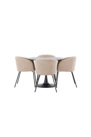 Venture Home Glade Matbord - Svart / Svart MDF +Berit Stol - Svart / Beige Tyg (Polyesterlinne ) _4