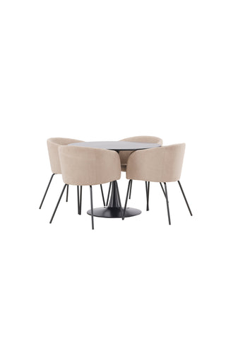 Venture Home Glade Matbord - Svart / Svart MDF +Berit Stol - Svart / Beige Tyg (Polyesterlinne ) _4