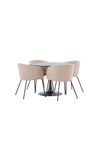 Venture Home Glade Matbord - Svart / Svart MDF +Berit Stol - Svart / Beige Tyg (Polyesterlinne ) _4