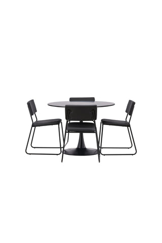 Venture Home Glade Matbord - Svart / Svart MDF + Polar Matstol - Svarta ben / Svart sammet _4