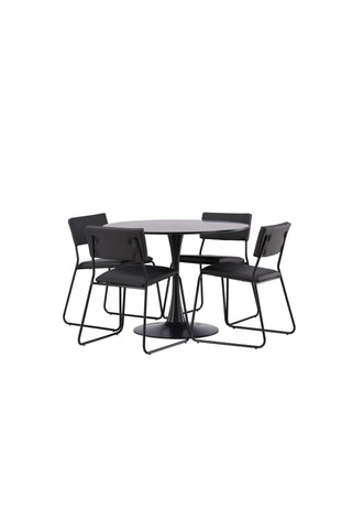Venture Home Glade Matbord - Svart / Svart MDF +Kenth Stol - Svart / Svart PU _4