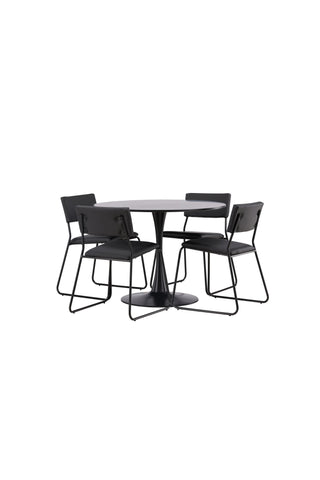 Venture Home Glade Matbord - Svart / Svart MDF +Kenth Stol - Svart / Svart PU _4