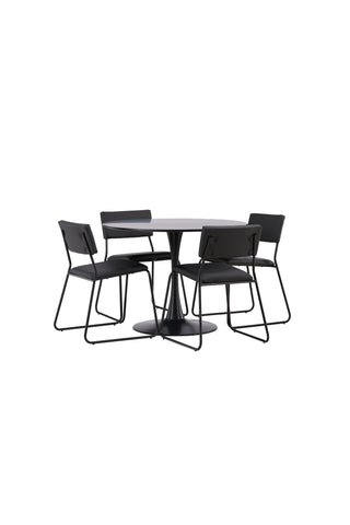 Venture Home Glade Matbord - Svart / Svart MDF +Kenth Stol - Svart / Svart PU _4
