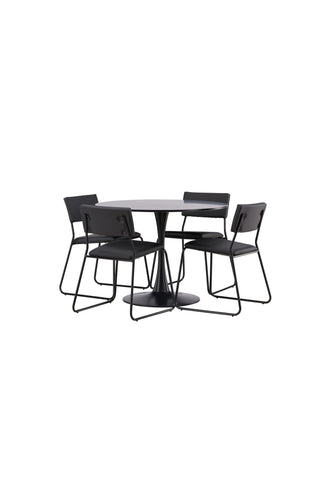 Venture Home Glade Matbord - Svart / Svart MDF +Kenth Stol - Svart / Svart PU _4