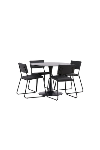 Venture Home Glade Matbord - Svart / Svart MDF +Kenth Stol - Svart / Svart PU _4