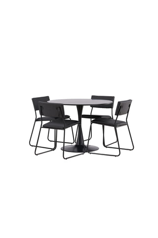 Venture Home Glade Matbord - Svart / Svart MDF +Kenth Stol - Svart / Svart PU _4