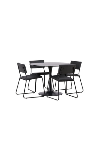 Venture Home Glade Matbord - Svart / Svart MDF +Kenth Stol - Svart / Svart PU _4