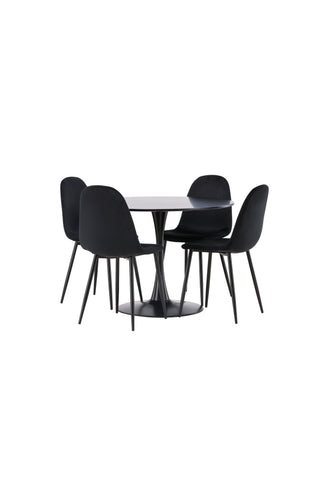 Venture Home Glade Matbord - Svart / Svart MDF + Polar Matstol - Svarta ben / Svart sammet _4
