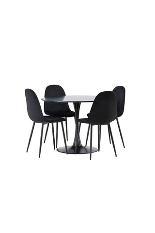 Venture Home Glade Matbord - Svart / Svart MDF + Polar Matstol - Svarta ben / Svart sammet _4