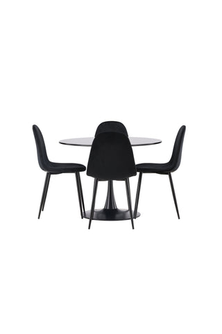 Venture Home Glade Matbord - Svart / Svart MDF + Polar Matstol - Svarta ben / Svart sammet _4