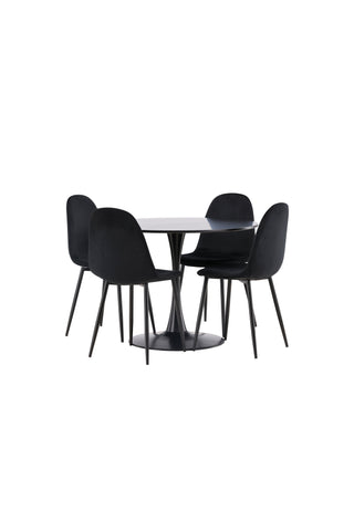 Venture Home Glade Matbord - Svart / Svart MDF + Polar Matstol - Svarta ben / Svart sammet _4