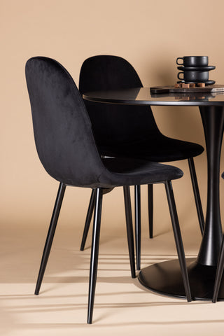 Venture Home Glade Matbord - Svart / Svart MDF + Polar Matstol - Svarta ben / Svart sammet _4