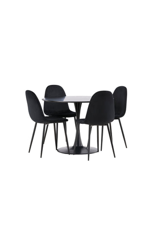 Venture Home Glade Matbord - Svart / Svart MDF + Polar Matstol - Svarta ben / Svart sammet _4
