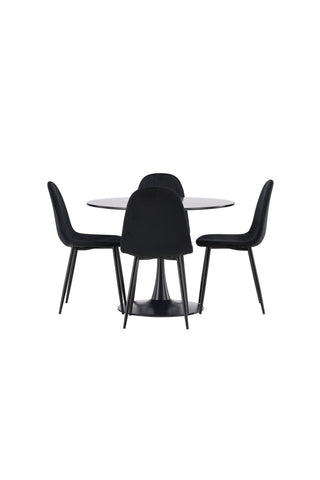 Venture Home Glade Matbord - Svart / Svart MDF + Polar Matstol - Svarta ben / Svart sammet _4