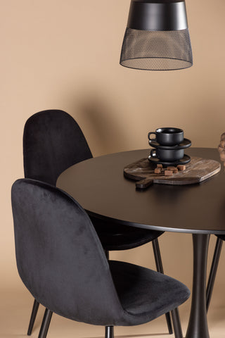 Venture Home Glade Matbord - Svart / Svart MDF + Polar Matstol - Svarta ben / Svart sammet _4