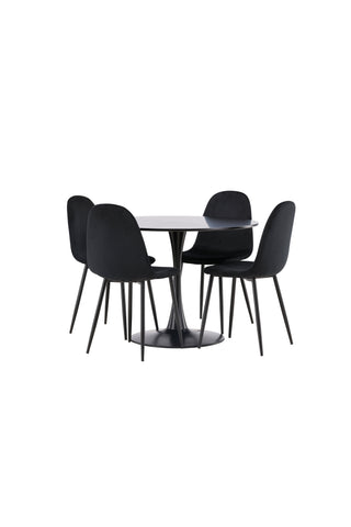 Venture Home Glade Matbord - Svart / Svart MDF + Polar Matstol - Svarta ben / Svart sammet _4