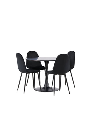 Venture Home Glade Matbord - Svart / Svart MDF + Polar Matstol - Svarta ben / Svart sammet _4