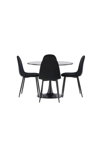 Venture Home Glade Matbord - Svart / Svart MDF + Polar Matstol - Svarta ben / Svart sammet _4