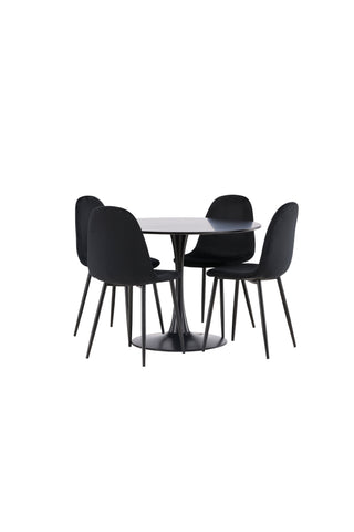 Venture Home Glade Matbord - Svart / Svart MDF + Polar Matstol - Svarta ben / Svart sammet _4