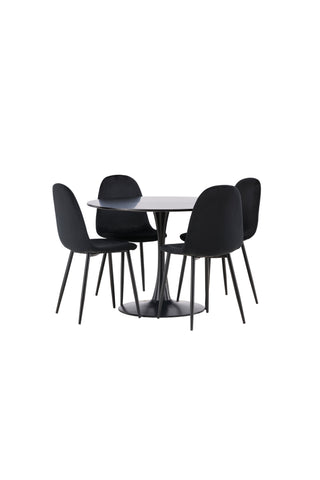 Venture Home Glade Matbord - Svart / Svart MDF + Polar Matstol - Svarta ben / Svart sammet _4