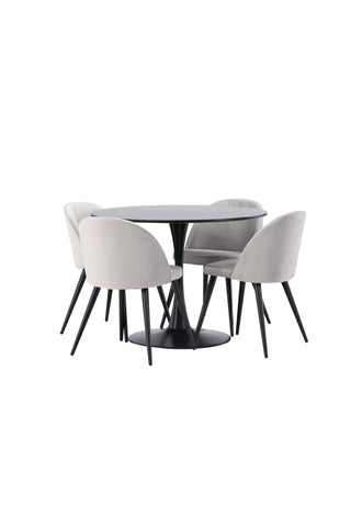 Venture Home Glade Matbord - Svart / Svart MDF + Matstol i sammet - Ljusgrå / Svart _4