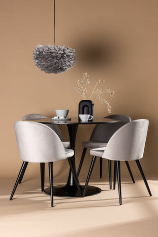 Venture Home Glade Matbord - Svart / Svart MDF + Matstol i sammet - Ljusgrå / Svart _4