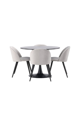 Venture Home Glade Matbord - Svart / Svart MDF + Matstol i sammet - Ljusgrå / Svart _4