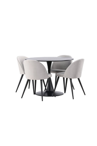 Venture Home Glade Matbord - Svart / Svart MDF + Matstol i sammet - Ljusgrå / Svart _4
