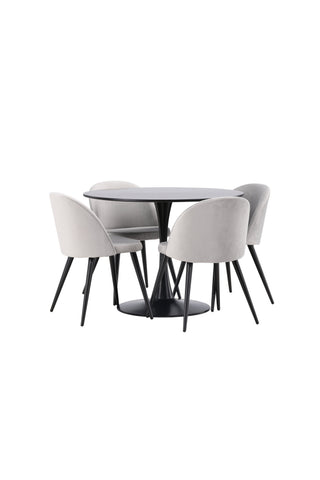 Venture Home Glade Matbord - Svart / Svart MDF + Matstol i sammet - Ljusgrå / Svart _4